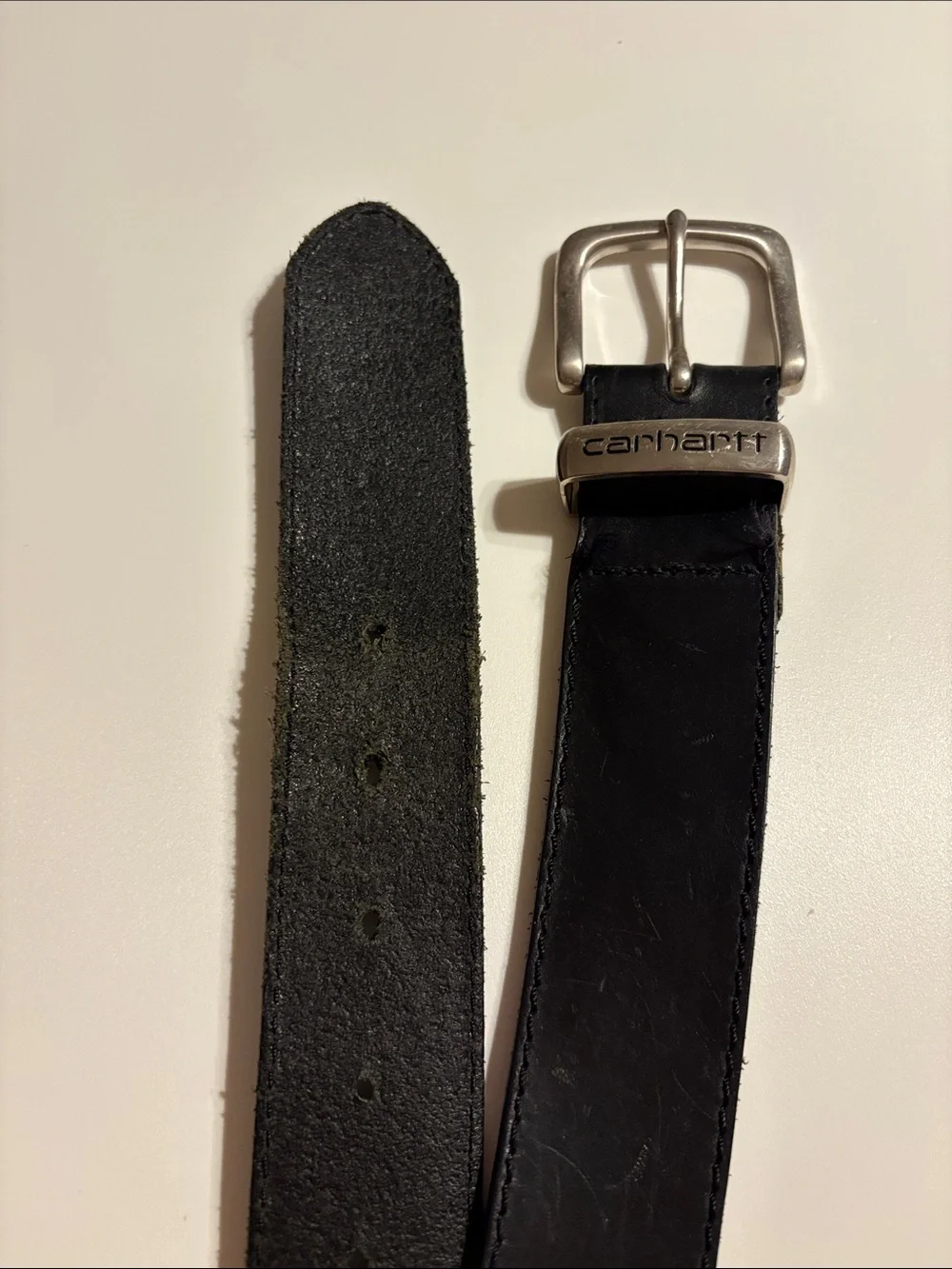 Men’s Carhartt Black Leather Belt with Branded Silver Buckle size 38 used